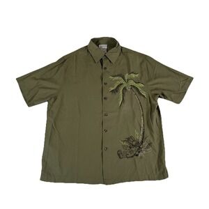 Walt Disney World Mickey Hawaiian Tropical Green Silk Blend Shirt Men's Resort